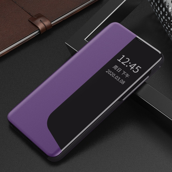 For Huawei P30 Side Display Shockproof Horizontal Flip Leather Case with Holder & Call Answering Function & Sleep / Wake-up(Purple)