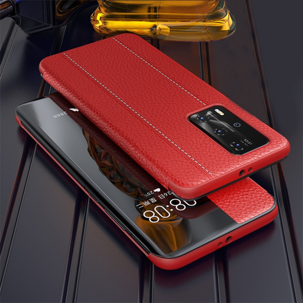For Huawei P40 Pro Genuine Leather Smart Shckproof Horizontal Flip Case(Red)