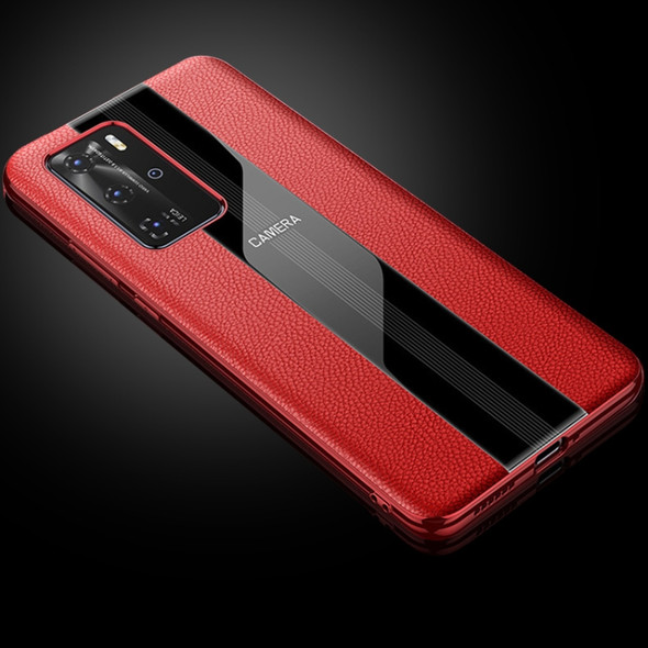 For Huawei P40 Genuine Leather Electroplated Shockproof Protective Case(Red)