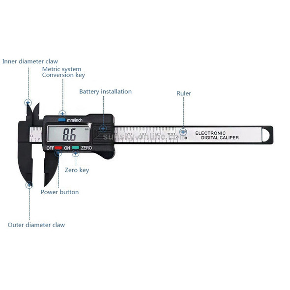 Plastic Fiber Digital Display Vernier Caliper, Measure Range: 100mm (4 inch), Plastic Box Packing