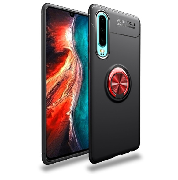 Metal Ring Holder 360 Degree Rotating TPU Case for Huawei P30(Black+Red)