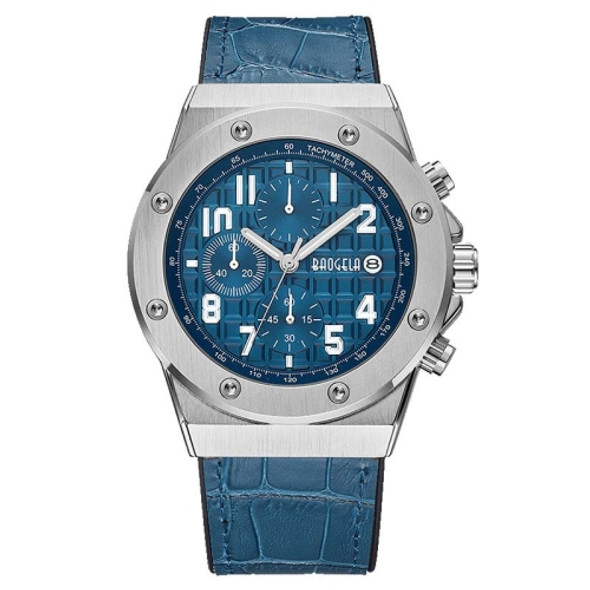 BAOGELA 1805 Sports Quartz Men Watch Luminous Silicone Watch(Silver Shell Blue Surface)