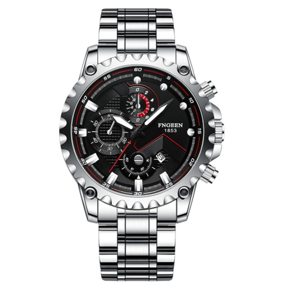 FNGEEN 5055 Men Waterproof Sports Fashion Stainless Steel Watch(White Steel Black Surface)