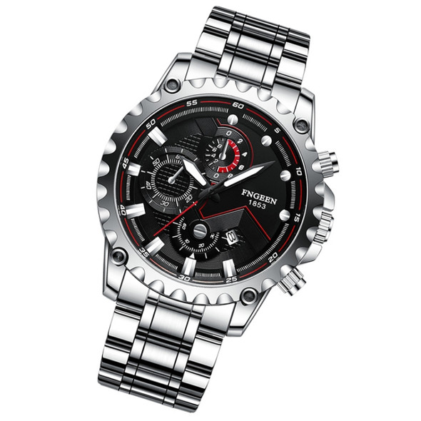 FNGEEN 5055 Men Waterproof Sports Fashion Stainless Steel Watch(White Steel Black Surface)