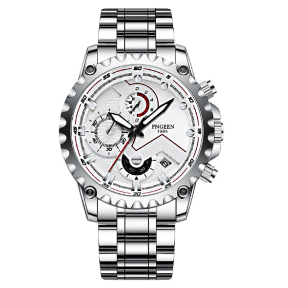 FNGEEN 5055 Men Waterproof Sports Fashion Stainless Steel Watch(White Steel White Surface)