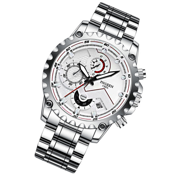 FNGEEN 5055 Men Waterproof Sports Fashion Stainless Steel Watch(White Steel White Surface)