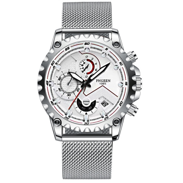 FNGEEN 5055 Men Waterproof Sports Fashion Stainless Steel Watch(White Net White Shell White Surface)
