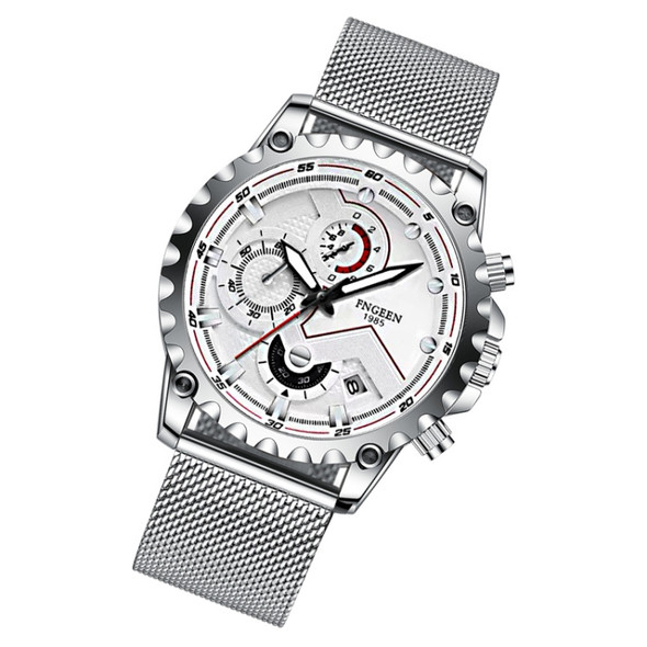 FNGEEN 5055 Men Waterproof Sports Fashion Stainless Steel Watch(White Net White Shell White Surface)