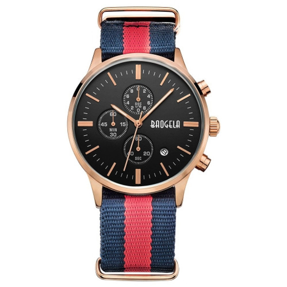 BAOGELA 1611 Small Three-pin Luminous Chronograph Calendar Quartz Watch For Men(Blue Red Blue Rose Black)