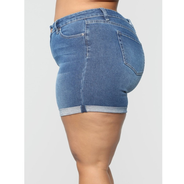 Plus Sized Fashion Stretch Denim Shorts (Color:Blue Size:XL)