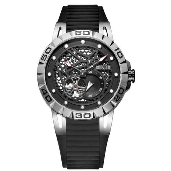 BAOGELA 6772G Round Dial Silicone Strap Luminous Clock Mechanical Watch For Men(Gun Shell Black Surface Black Belt)