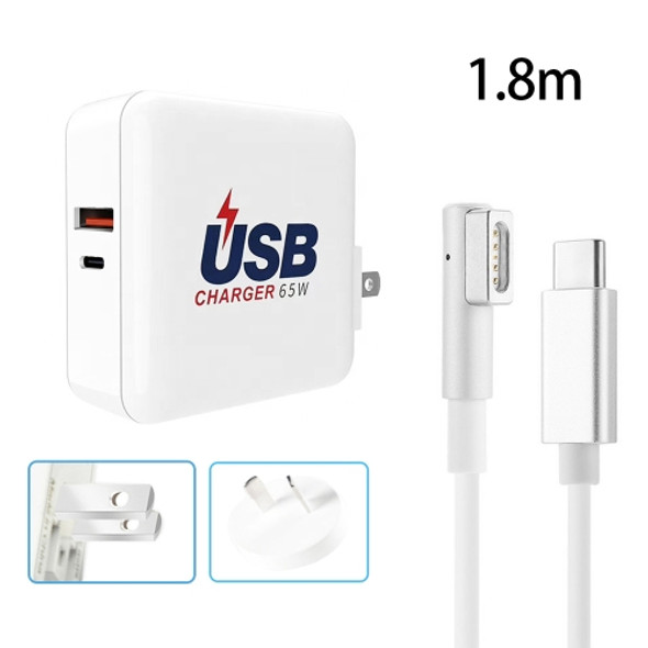 A6 PD 65W USB-C / Type-C + QC3.0 USB Laptop Adapter + 1.8m USB-C / Type-C to MagSafe 1 / L Data Cable Set for MacBook Series, US Plug + AU Plug