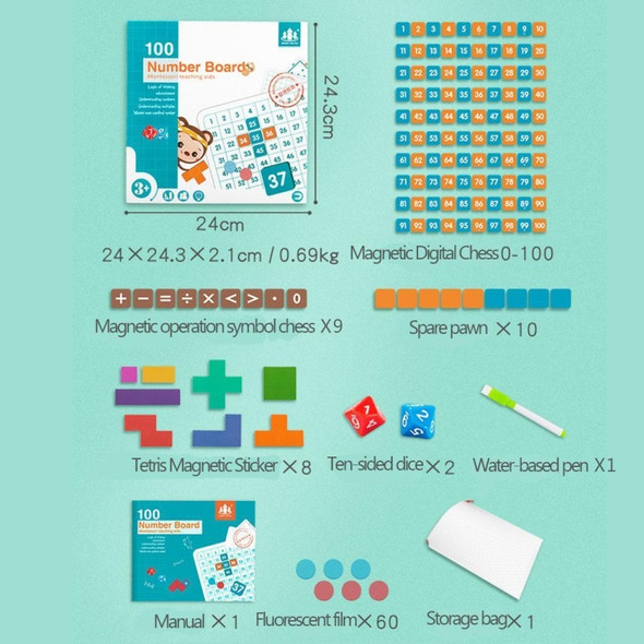 Montessori Magnetic Number Board 1-100 Kids Math Teaching Aid Kindergarten Toy