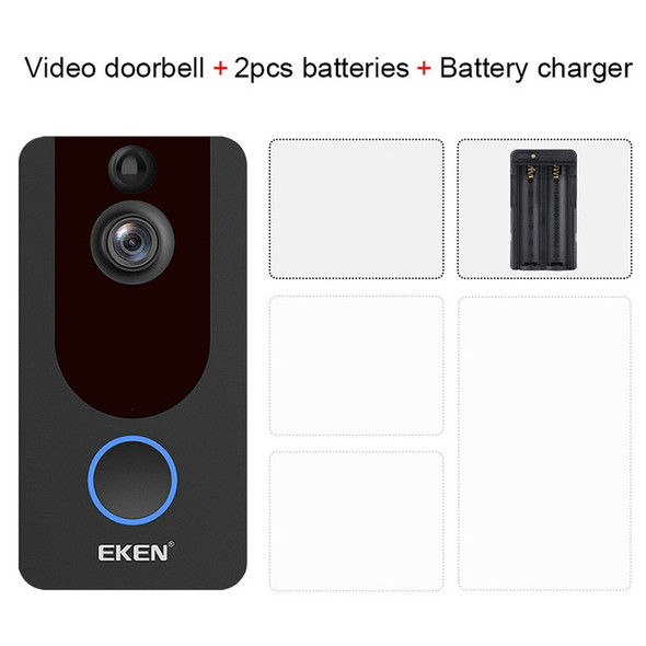 EKEN V7 1080P Wireless WiFi Smart Video Doorbell, Support Motion Detection & Infrared Night Vision & Two-way Voice, Package 1: Doorbell + Dual Slots Battery Charger(Black)