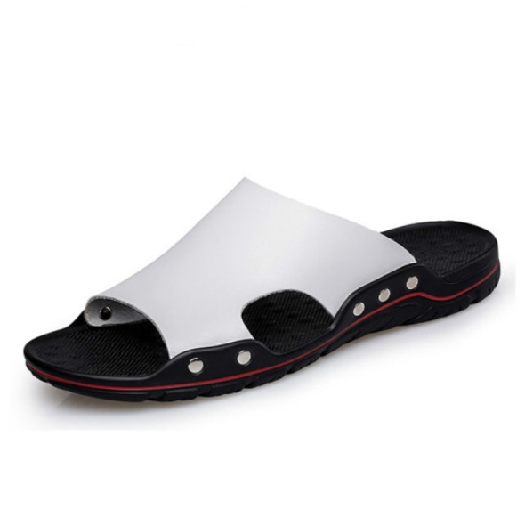 Men Casual Beach Shoes Slippers Microfiber Wear Sandals, Size:39(White)