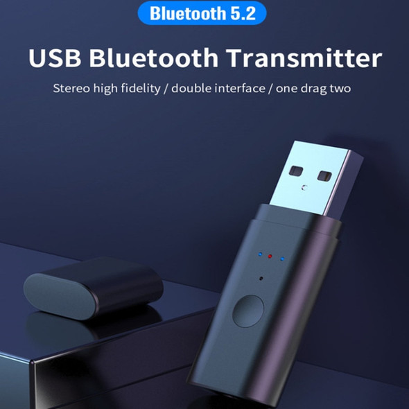 TX35 Bluetooth 5.2 Transmitter One Drag Two USB / AUX Dual Output