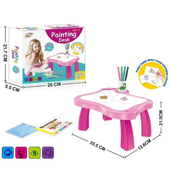 Children Multifunctional Projection Painting Toy Writing Board, wthout Watercolor Pen, Style: Pink (No Projection)