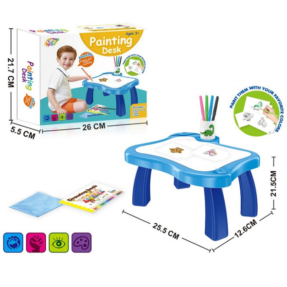 Children Multifunctional Projection Painting Toy Writing Board, wthout Watercolor Pen, Style: Blue (No Projection)