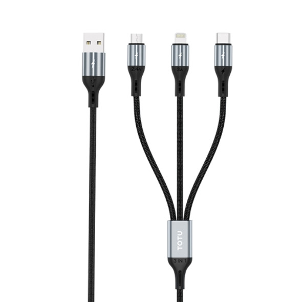 TOTUDESIGN B3B-011 Speedy Series II 3 In 1 8 Pin + Type-C / USB-C + Micro USB Charging Data Cable, Length: 1.2m(Grey)