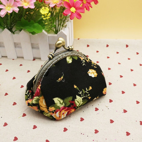 Retro Vintage Flower Small Lady Wallet Hasp Purse Clutch Bag(Black)