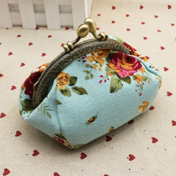 Retro Vintage Flower Small Lady Wallet Hasp Purse Clutch Bag(Blue)