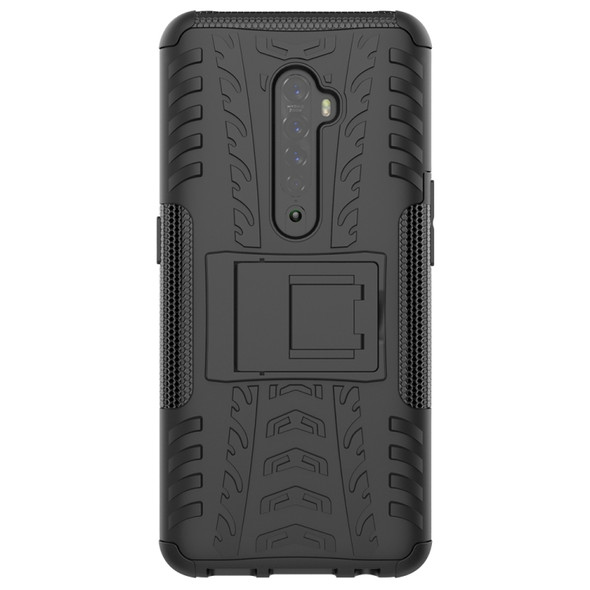 For OPPO RENO 2 Tire Texture TPU + PC Shockproof Case with Holder(Black)
