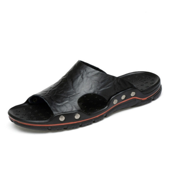 Men Casual Beach Shoes Slippers Microfiber Wear Sandals, Size:39(Black)