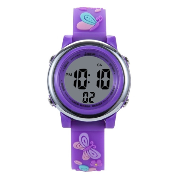 JNEW A86628 Student Cartoon 3D Butterfly Multi-Function Waterproof LED Sports Electronic Watch(Dark Purple)