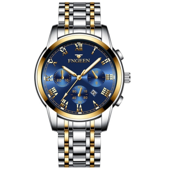 FNGEEN 4006 Men Automatic Mechanical Watch Waterproof Quartz Watch(Gold Blue Surface)