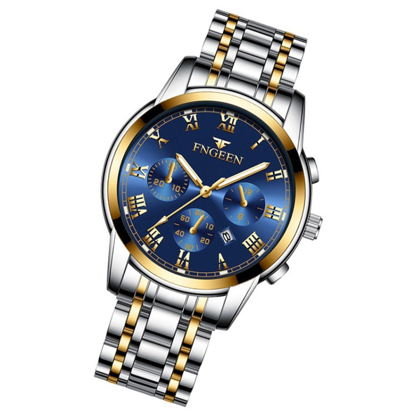 FNGEEN 4006 Men Automatic Mechanical Watch Waterproof Quartz Watch(Gold Blue Surface)