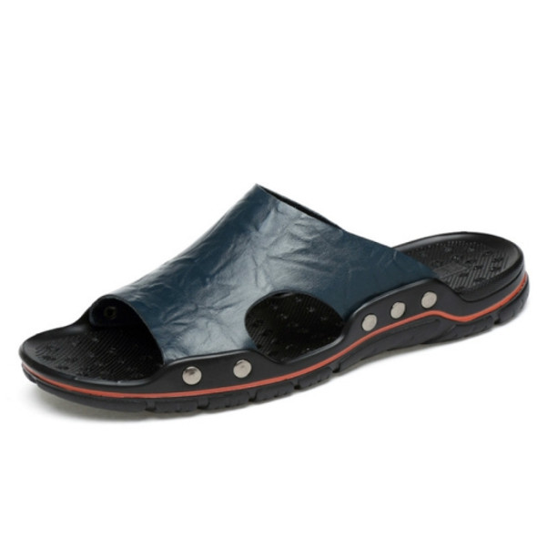 Men Casual Beach Shoes Slippers Microfiber Wear Sandals, Size:40(Blue)