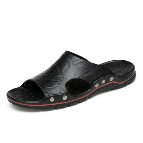 Men Casual Beach Shoes Slippers Microfiber Wear Sandals, Size:40(Black)