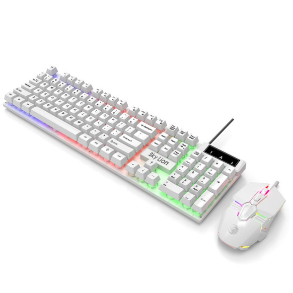 Skylion H600 1600dpi 104-Keys Wired Luminous Keyboard Manipulator Gaming Keyboard, Colour: Mouse And Keyboard (White Rainbow)
