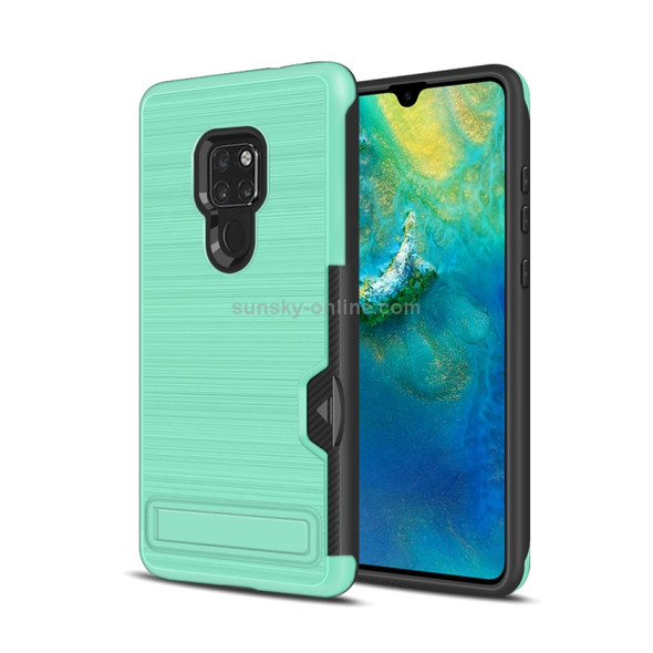 Ultra-thin TPU+PC Brushed Texture Shockproof Protective Case for Huawei Mate 20, with Holder & Card Slot(Mint Green)