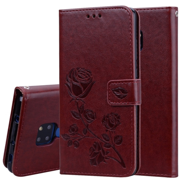 Rose Embossed Horizontal Flip PU Leather Case for Huawei Mate 20, with Holder & Card Slots & Wallet (Brown)