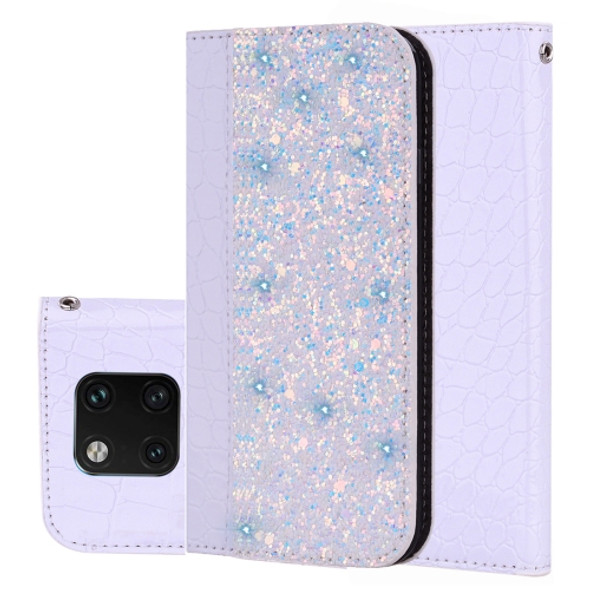 Crocodile Texture Glitter Powder Horizontal Flip Leather Case for Huawei Mate 20 Pro, with Card Slots & Holder (White)