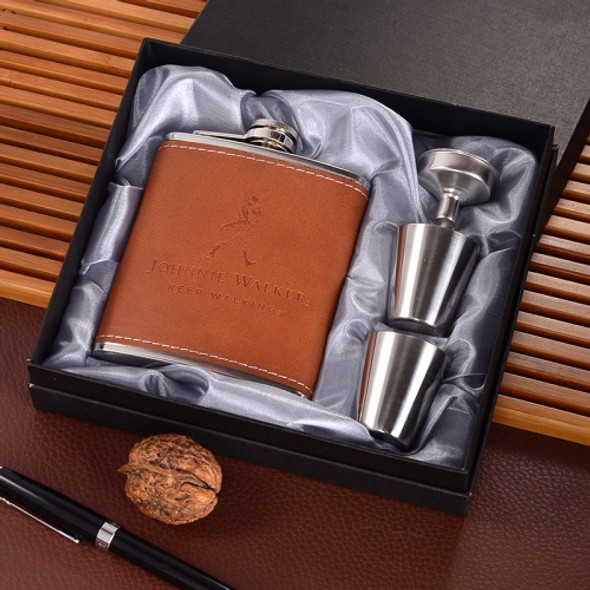 Portable Stainless Steel Hip Flask Set With Wine Glass Funnel, Style: 7OZ Yellow Leather Jack Old Man Gray