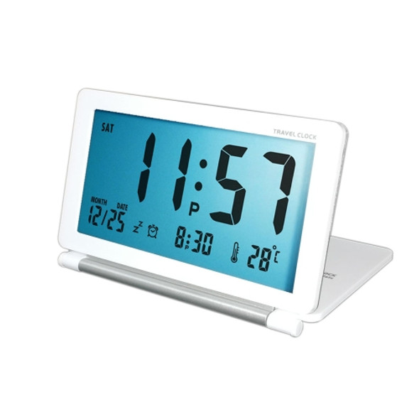 AQ147 Folding Travel Electronic Clock With Night Light Ultra-thin Silent Portable Flip Perpetual Calendar Alarm Clock(White)