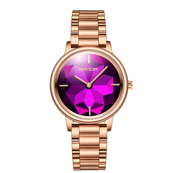SANDA 1019 Women Watch Diamond Shaped Lotus Chassis Fashion Personality Women  Watch Steel Band Quartz Watch(Purple)