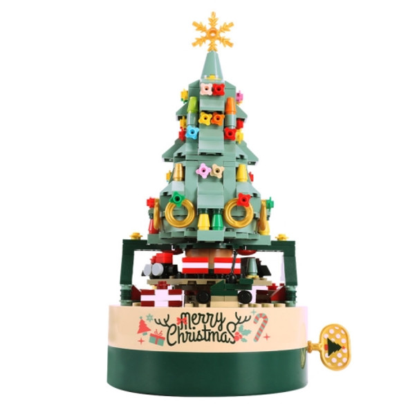 JK1302 Christmas Tree Building Blocks Rotating Music Box Assembled Toy Ornaments without Lights