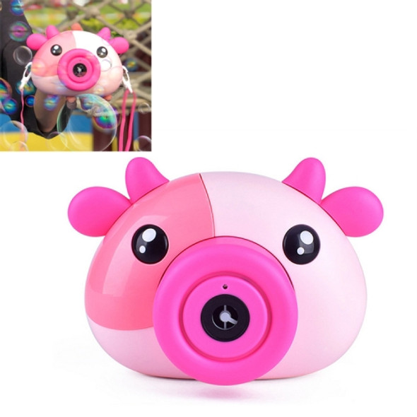Multi-functional Cute Cow Cartoon Automatic Bubble Machine Camera Toys(Pink)