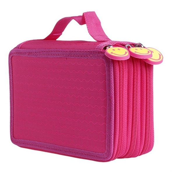 72-Hole Suit Smile Face Hand-held Pencil Bag(Rose Red)