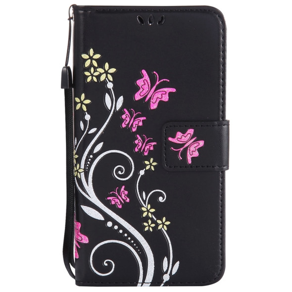 For LG K8 (2017) Painted Butterfly Pattern Horizontal Flip Leather Case with Holder & Card Slots & Wallet & Lanyard(Black)