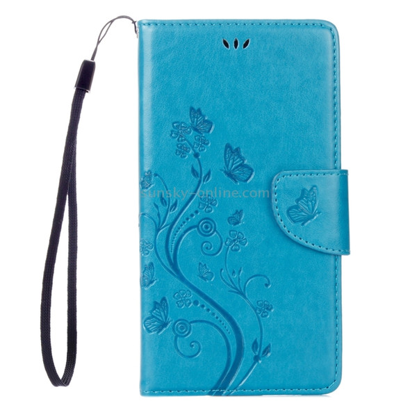 For LG V20 Butterflies Love Flowers Embossing Horizontal Flip Leather Case with Holder & Card Slots & Wallet & Lanyard(Blue)