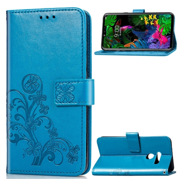 Lucky Clover Pressed Flowers Pattern Leather Case for LG G8 ThinQ, with Holder & Card Slots & Wallet & Hand Strap (Blue)