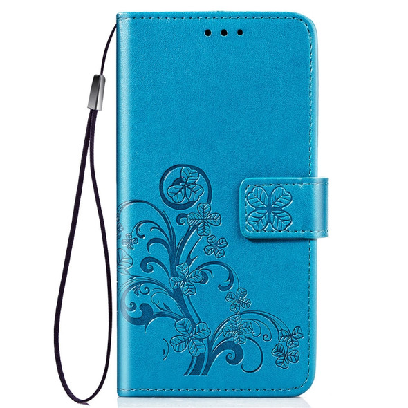 Lucky Clover Pressed Flowers Pattern Leather Case for LG G8 ThinQ, with Holder & Card Slots & Wallet & Hand Strap (Blue)