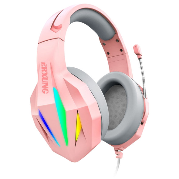 ERXUNG J5 Head-Mounted Gaming Headset Wire-Controlled Desktop Computer Gaming With Microphone  Luminous Headset(Pink)