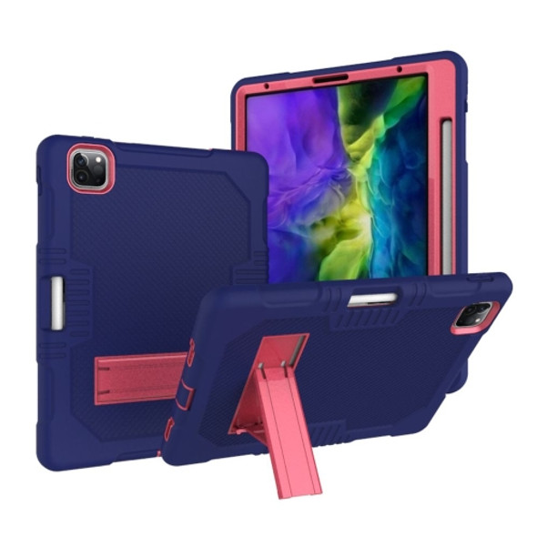Contrast Color Robot Shockproof Silicone + PC Protective Tablet Case with Holder For iPad Pro 12.9 inch (2018/2020)(Navy Blue Rose)