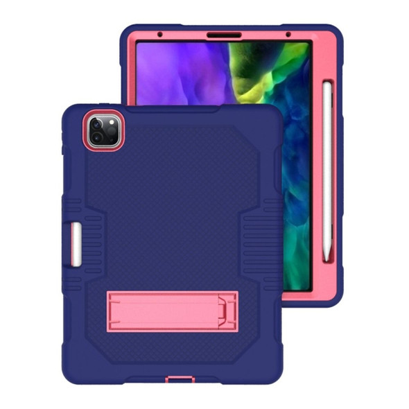 Contrast Color Robot Shockproof Silicone + PC Protective Tablet Case with Holder For iPad Pro 12.9 inch (2018/2020)(Navy Blue Rose)