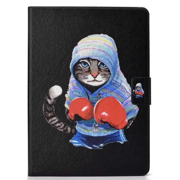 For iPad Pro 11 2020 Electric Pressed TPU Left and Right Open Flat Leather Tablet Case with Sleep Function & Card Buckle Anti-skid Strip(Boxing Cat)